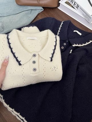 白色蝴蝶结钩花翻领纽扣针织衫搭裙子氛围感早秋穿搭毛衣2025秋季#高级感穿搭 #时尚气质穿搭 #潮流时尚穿搭 #潮流时尚穿搭 #针织衫