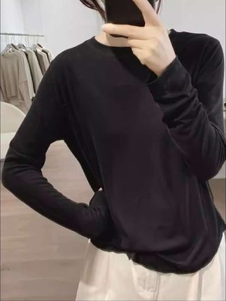 #知性优雅穿搭 #小众精致穿搭 #休闲衬衫穿搭 圆领t恤女秋季新款简约显瘦韩版基础款长袖绵羊毛上衣减龄打底衫