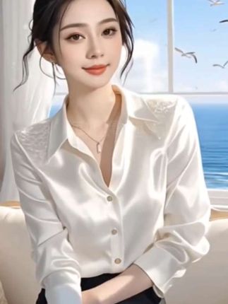 984高级感今年流行洋气白色缎面衬衫女春季新款轻奢气质打底上衣#优雅气质 #高级感穿搭 #气质女神 #穿出高级感 #质量好价格低