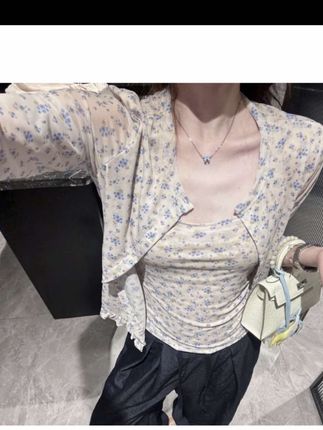 【【必入小兰花两件套】夏季通勤修身开衫吊带两件套21976#】#小清新穿搭 #开衫吊带休闲套装#韩系穿搭 #约会穿搭 #甜美穿搭