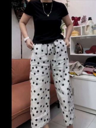 格洛森女夏季薄款梨型身材休闲裤高腰显瘦波点百搭九分直筒阔腿裤#