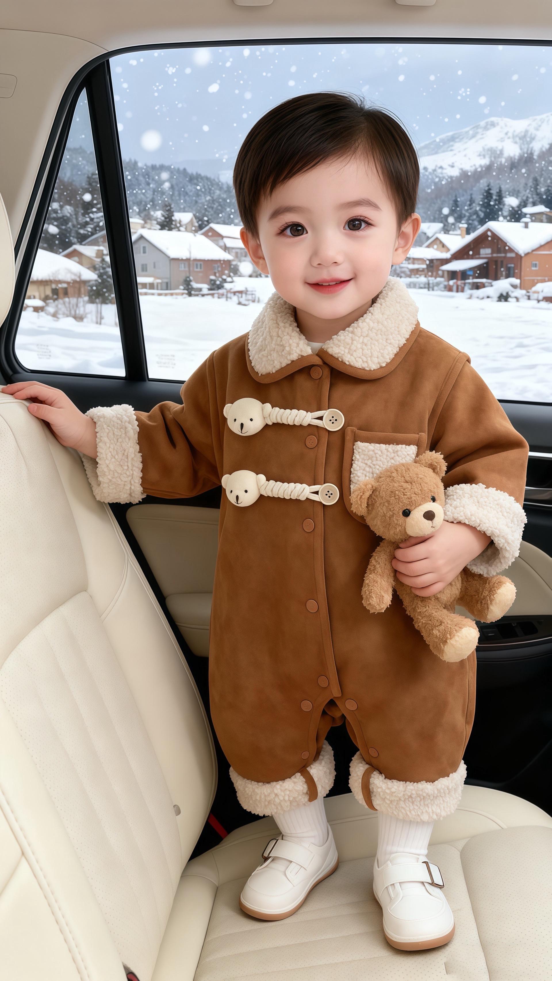 雪天里的小暖棕,穿着萌萌的连体衣站在车旁,手里攥着布偶笑得像小太阳。我的心都被这小家伙融化了,他就是寒冬里最暖的光,每一个小表情都藏着让我心动的魔法,当妈后的幸福,大抵就是这样被他填满的吧~”#也太可爱了吧 #萌娃穿搭 #儿童衣服##冬天就要保暖又好看#潮童穿搭@抖加🔥上热门🔥dou+🔥热点宝