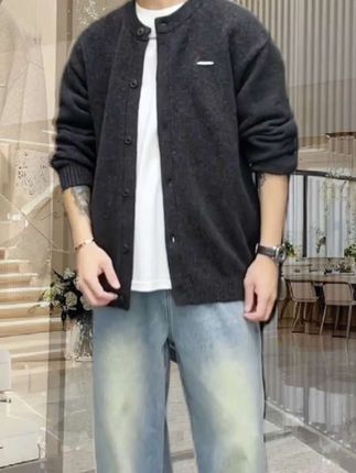 潮流后背字母印花韩版春秋羊毛针织衫休闲百搭宽松外套#时尚百搭 #针织开衫外套 #品质男装