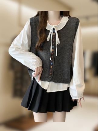 #马甲衬衫 #假两件穿搭 #女装 #今日分享 #品质女装