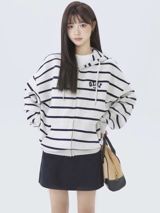 byo!oi OIOI秋季学院风条纹拼接刺绣宽松连帽开衫卫衣休闲套装#小清新穿搭 #甜美穿搭 #学院风穿搭 #今日穿搭 #潮流女装