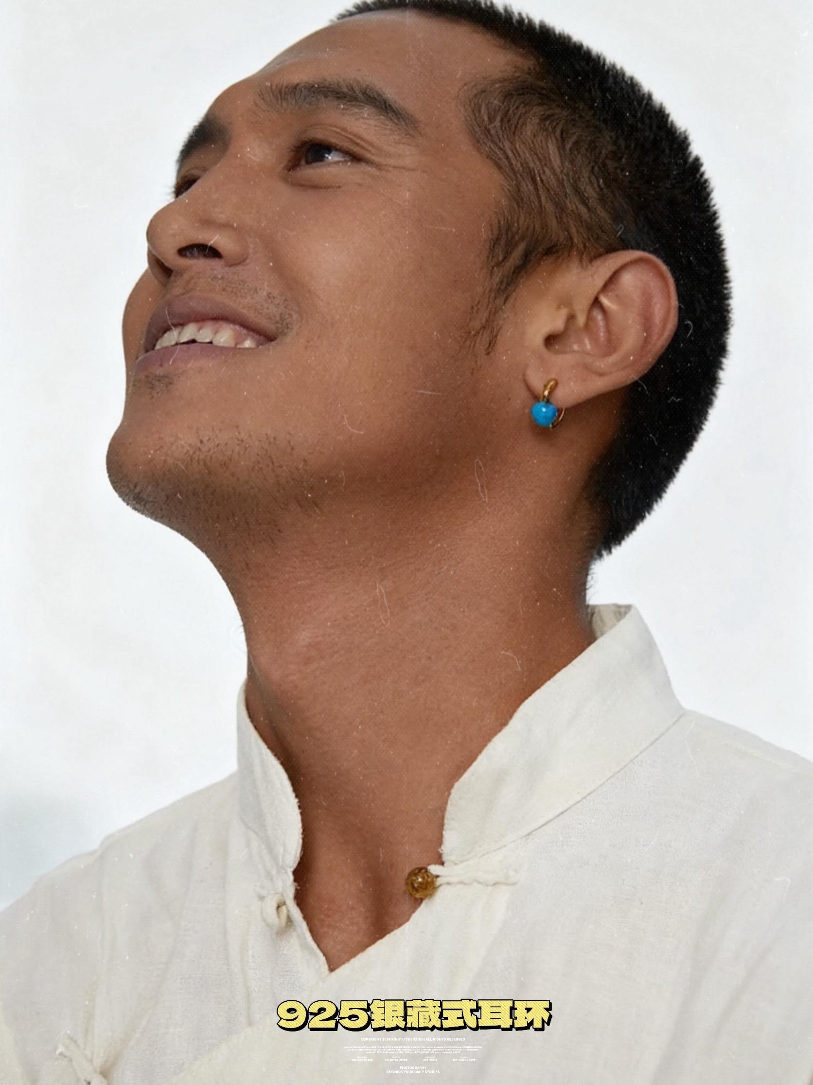 S925银针西藏护魂石藏式做旧复古绿设计极简耳环#耳环 #高级感 #藏式饰品 #复古 #男生饰品