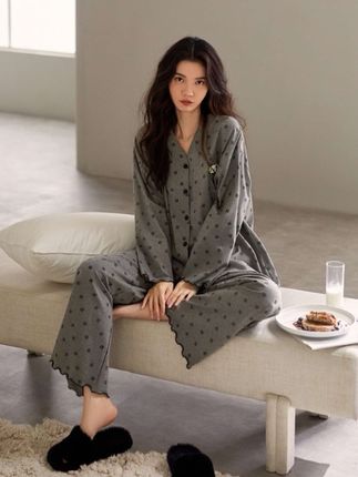 家乐芬睡衣女春秋款秋季纯棉长袖家居服可爱熊猫慵懒风套装#显瘦#时尚#居家服#套装#睡衣