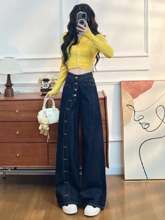 喜绚时髦设计感直筒牛仔裤女春秋季2025新款网红辣妹潮流阔腿裤子#高级感穿搭 #春秋穿搭 #网红 #气质范 #设计感