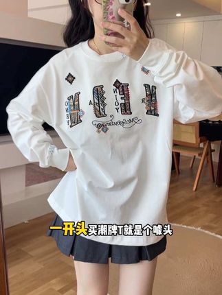 MEDM#潮牌男女同款 小香风民族风长袖T!也太好看了! #潮牌 #长袖t恤 #早秋穿搭