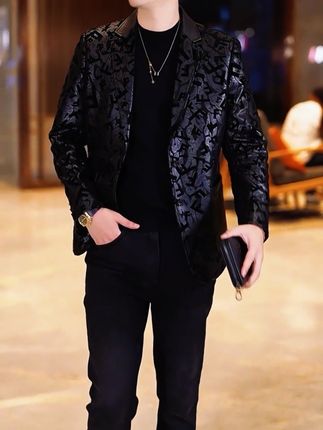 2025秋季新款轻奢字母植绒男士便西潮流修身个性商务休闲西服外套#早秋穿搭 #品质男装 #轻奢极简 #商务休闲 #高级感穿搭