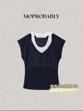 Moprobably李予诺「莫尼」休闲假两件撞色短袖T恤#短袖t恤 #假两件 #面料柔软舒适 #洋气减龄 #强烈推荐