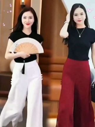 #优雅气质 #穿出自信穿出美丽 #面料柔软舒适 #显高显瘦显腿长 #中式国风 雪纺阔腿裤