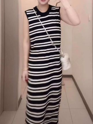 法式轻奢连衣裙无袖款#夏天连衣裙 #今日穿搭 #夏季穿搭 #休闲夏装 #条纹控