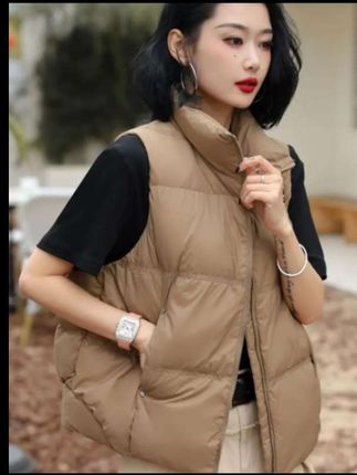 轻薄白鸭绒马甲#百搭立领简约拉链保暖女士马夹外穿外套#时尚保暖