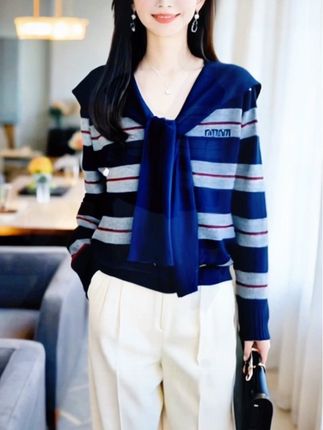 #春秋穿搭 #假两件针织衫 #女装时尚穿搭 #针织毛衣#条纹毛衣