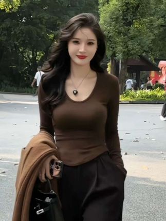 百搭修身显瘦气质抓绒打底衫女内搭秋冬季新款长袖上衣#高级感穿搭 #气质女神穿搭 #修身显瘦#时尚百搭 #打底衫