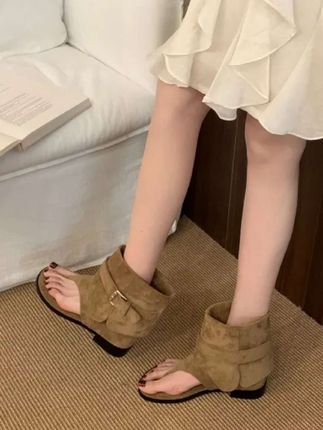 夏季新款平底凉靴#宽松裤管凉短靴女#罗马凉靴女 #你鞋真好看 #时尚短筒夹趾凉靴女