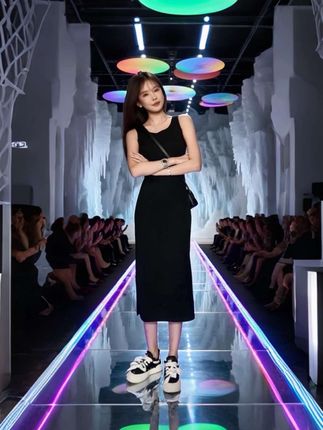 侧开叉背心长裙纯黑色修身无袖连衣裙包臀吊带打底裙#美出高级感 #又美又飒 #穿出你的时尚你的感觉#摆脱路人感的小个子女生穿搭 #美不美你说了算