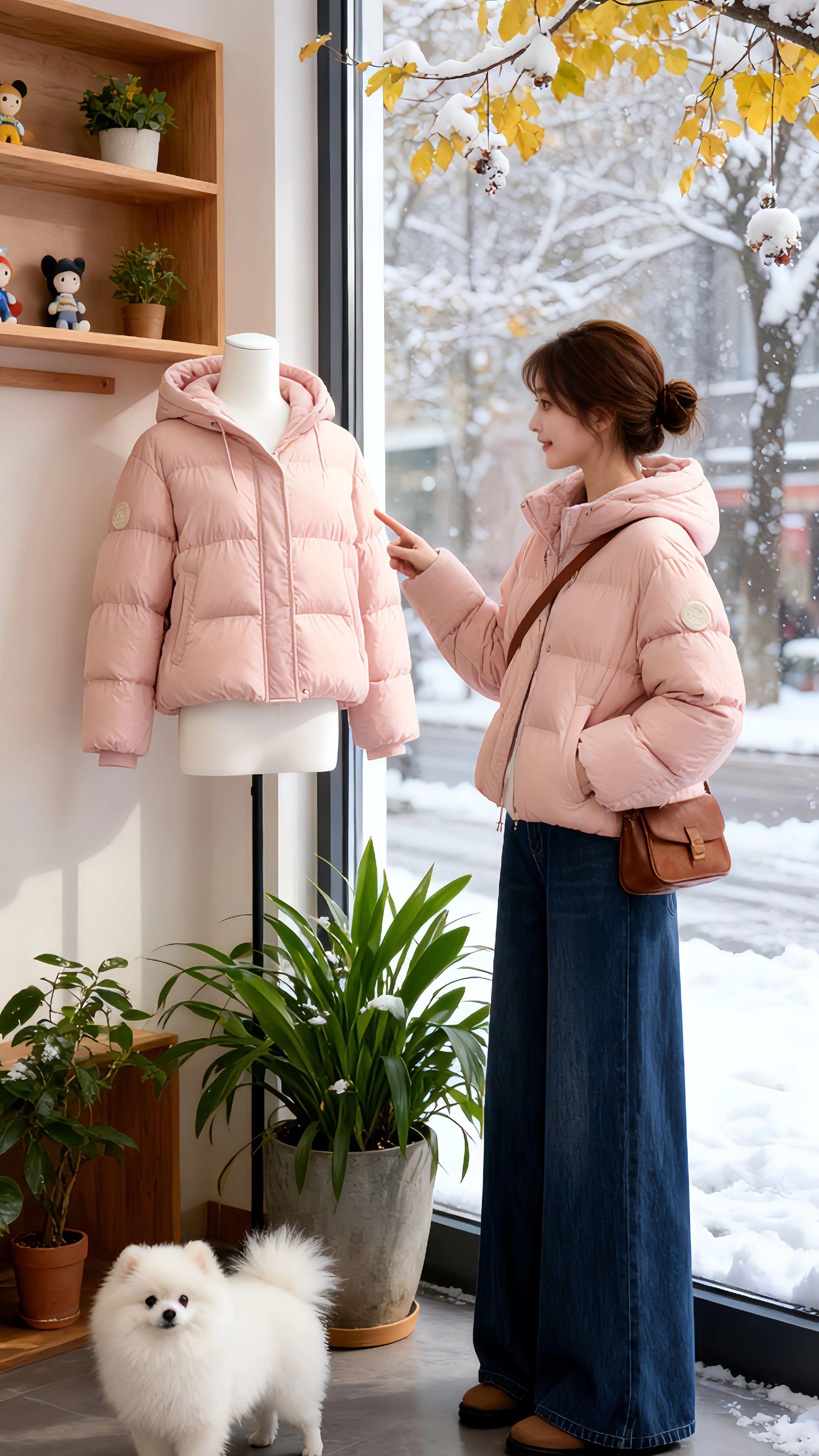 《她靠一件羽绒服活出了小说女 主的模样》 初雪那天,林薇穿着这件粉色羽绒服,在画室里为肖像画添上醉后一笔。画笔轻扫时,这件羽绒服的细节处!窗边的博美犬歪着头望她,窗外积雪压弯了树枝,她却因这件羽绒服 的暖意,在秋冬的清冷里活出了明 媚。后来,当她穿着它抱着吉他坐 在飘窗上,或是在街角的服装店指 着同款展示架时,所有人都觉得 ——这姑娘,把一件羽绒服穿成了小说里的志愈系女主。#韩系穿搭# 温柔穿搭#优雅气质#晒晒我的秋日 穿搭#小个子秋冬穿搭 @上 热门DOU+小助手