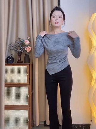 2025早秋新款长袖女短款扎染打底T恤一字肩打底衫内搭上衣 #高级感穿搭 #今日穿搭 #内搭外穿都好看 #百搭显瘦