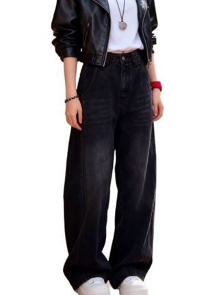 #早秋黑白灰穿搭测评 #裤子穿搭 #秋冬大码阔腿裤 #大码阔腿牛仔裤 #秋冬加厚高腰牛仔裤