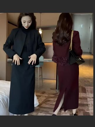 网红同款秋季安可拉红套装女精致木耳边短西服半裙两件套装#新款上新#穿搭一整套#安可拉红套装#谁穿谁好看#时尚两件套
