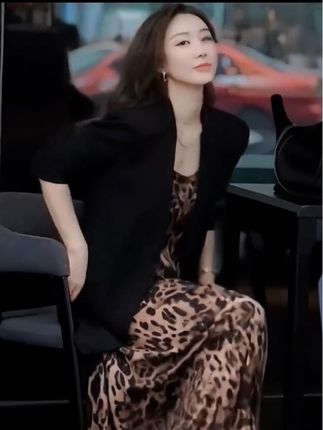复古豹纹无袖吊带连衣裙套装女秋季新款高级西装长袖上衣两件套潮#高级感穿搭 #穿出高级感 #气质显瘦穿搭