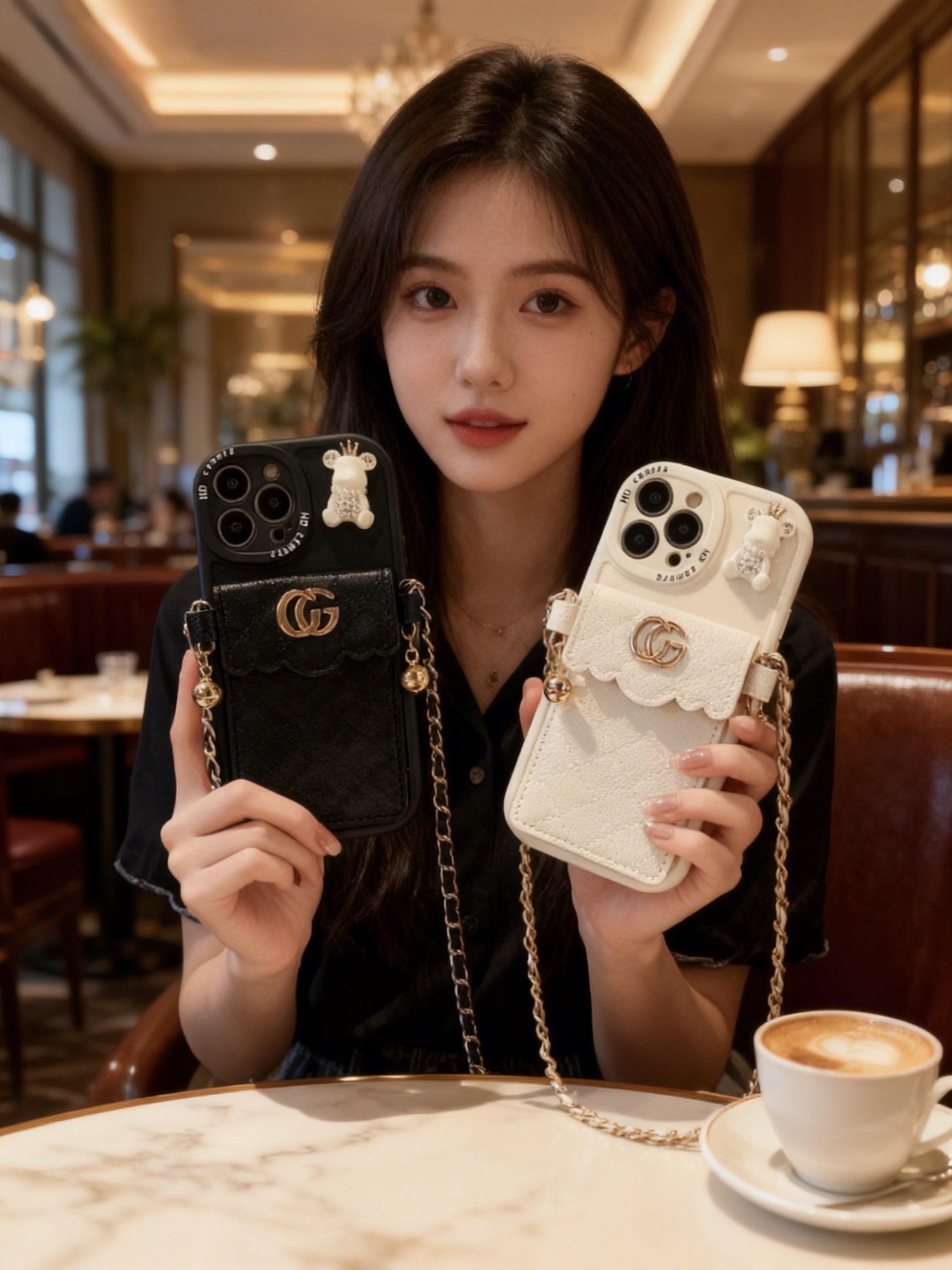 “黑白双煞的链条手机壳,背出街就是行走的时尚icon~带钻小熊+GG标,甜酷感直接拉满💎”#爱了爱了 #高级感 #创意手机壳 #闺蜜同款 #太喜欢了