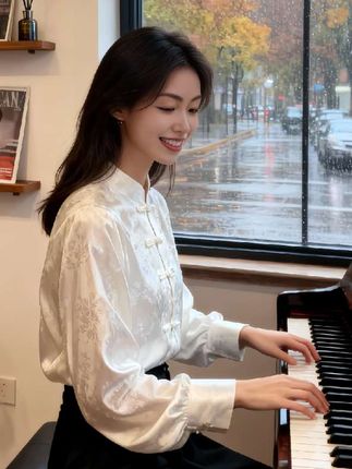 2025轻奢减龄洋气白色提花#早秋高级感衬衫#新中式国风内搭打底衫#优雅气质