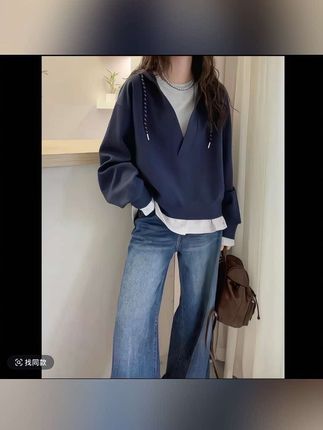 欧洲站2025早秋新款欧货连帽抽绳拼接假两件卫衣女宽松休闲上 #穿搭女装 #时尚休闲女装 #穿搭搭配 #搭配日常 #女装搭配