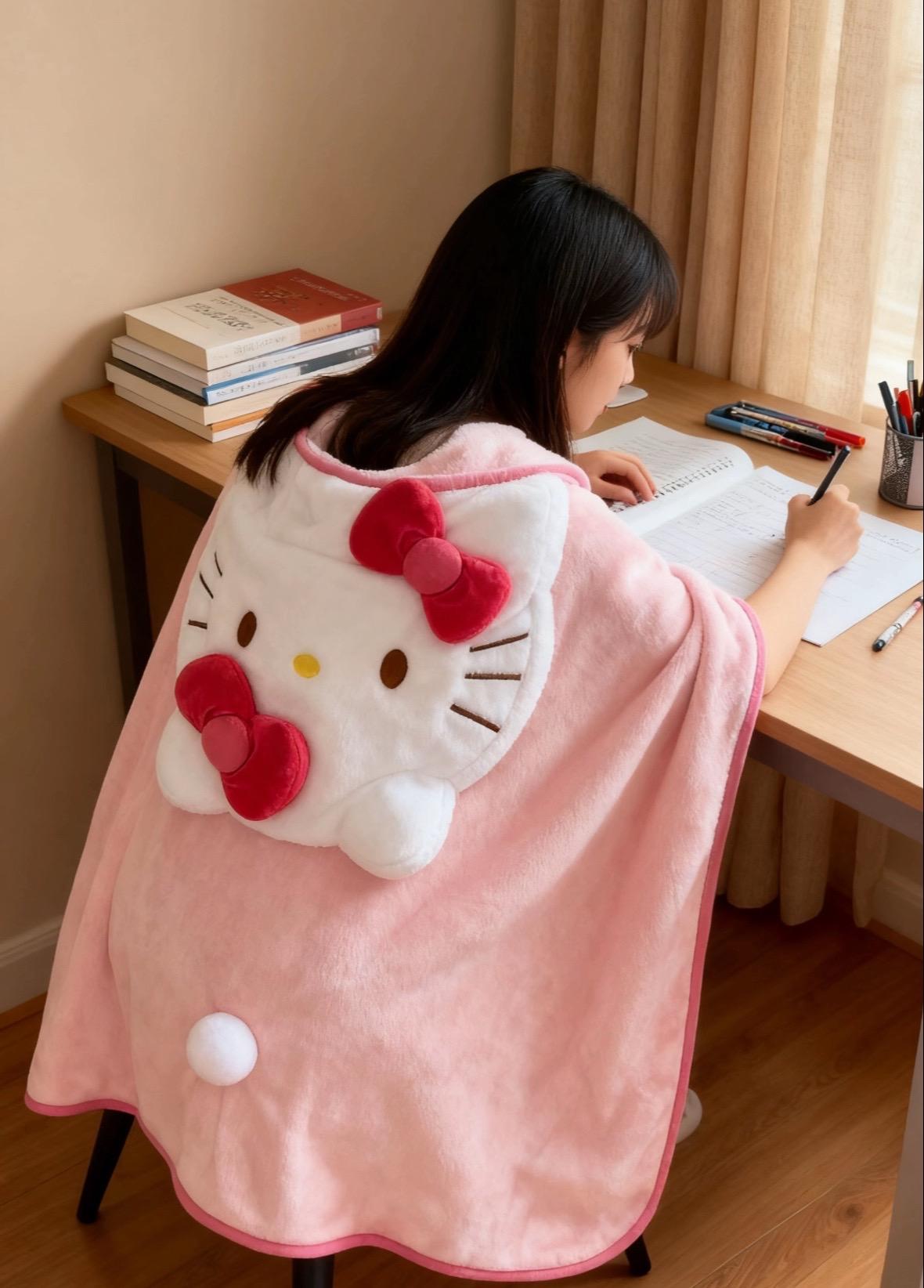 幸福就是收到了男朋友买Kitty披肩小毯子#hellokitty #少女心