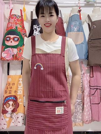 围裙夏季薄款轻薄背带耐磨耐脏工作服防油厨房围裙拉链兜时尚透气#围裙 #好物推荐🔥