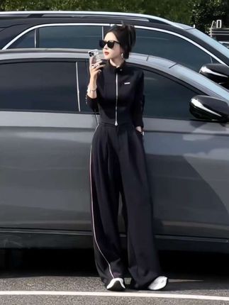 2025春秋新款休闲气质时尚运动套装高级感修身立领高贵上衣阔腿裤 #运动套装穿搭 #高级感穿搭 #修身时尚穿搭 #阔腿裤 @DOU+小助手 @DOU+上热门