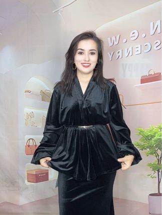 早秋搭配一整套气场高级感富家千金黑色连衣裙套装#春秋款