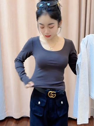 黑色圆领打底衫女长袖t恤领紧身上衣秋冬低领洋气