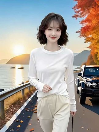 早秋超柔圆领显瘦打底衫女长袖T恤基础款内搭上衣2025新款体恤衫 #圆领长袖t恤 #减龄显瘦穿搭 #出游穿搭 #休闲百搭 #t恤