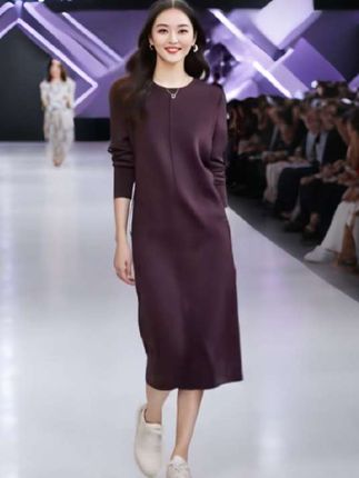 #风拂浅笑转眸 高级感长袖连衣裙女2025秋季新款阔太太时髦女装时尚紫色直筒裙子#连衣裙#时尚百搭#长袖连衣裙