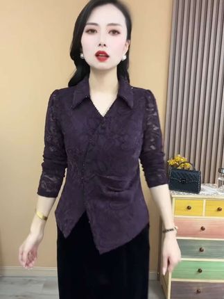 京亲2025秋季长袖植绒蕾丝衬衫领开衫气质百搭显瘦女人味上衣913#时尚穿搭 #休闲减龄穿搭 #新款上新 #时尚街拍美女 #休闲时尚穿搭