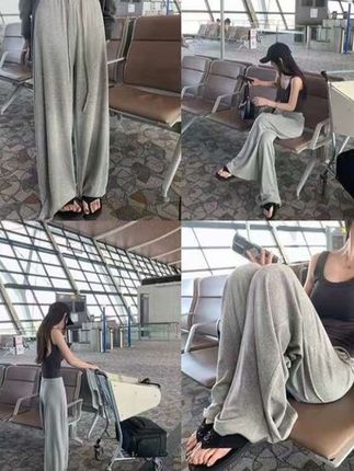 慵懒风松弛感灰色凉凉裤女夏季薄款高腰抽绳垂感休闲直筒阔腿裤子#小众设计感 #休闲减龄穿搭 #女装测评