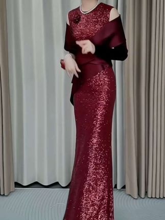 喜婆婆喜妈妈,宴会结婚礼服裙,名媛珠片亮片,闪闪奢华优雅连衣裙#时尚连衣裙