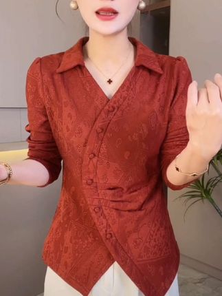 提花小衫 一体绒秋季新款百搭半开领收腰显瘦长袖上衣#优雅气质 #一体绒针织衫 #收腰显瘦 #长袖上衣#百搭上衣