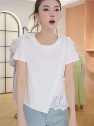 Z8262夏季圆领减龄短袖宽松小个子设计感T恤上衣女 #百搭时尚 #时尚潮流穿搭 #短款小衫时髦又洋气 #谁穿谁好看系列