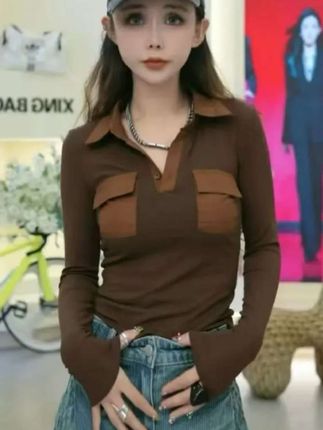 星宝定制Polo衫美式打底正肩长袖T恤女秋冬2025年新款上衣1337#时尚穿搭 #详气减频#时尚百搭 #打底衫