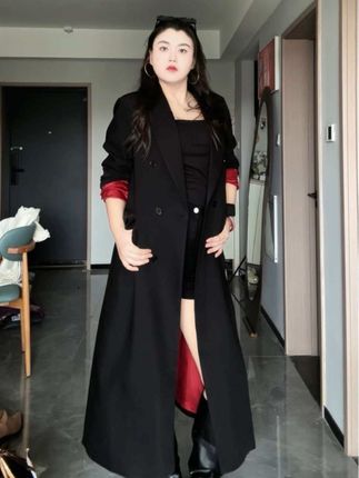 【小稳定制】大码春季长款西装外套女韩版胖mm宽松正肩长款酷飒风衣