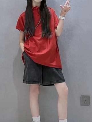 女大童红色POLO蝙蝠衫2025夏季新款洋气儿童夏装时尚半袖 #儿童穿搭 #儿童穿搭 #女童穿搭 #女童套装 #中大童搭配