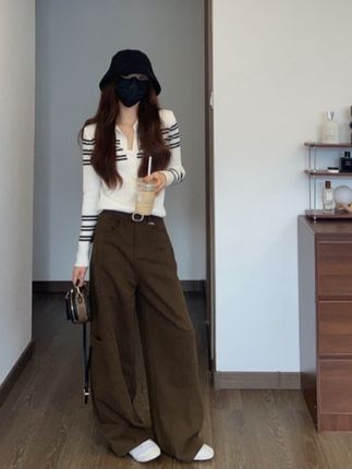 新秋美式复古琥珀色阔腿牛仔裤女设计感宽松多口袋工装裤拖地长裤#显高显瘦显腿长 #美式复古#阔腿牛仔裤#拖地裤