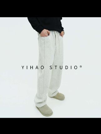 YIHAO STUDIO2025秋季男款高级潮流弯刀休闲裤百搭宽松黑色运动长裤#春秋穿搭 #穿搭分享 #男生穿搭 #休闲裤 #弯刀裤