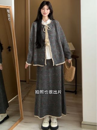韩系复古文艺套装~ #韩系简约穿搭 #显瘦显高穿搭 #毛衣穿搭 #裙装穿搭