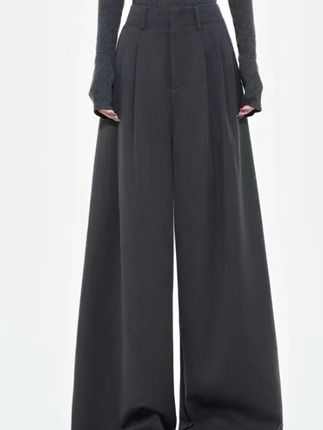 春秋新款灰色百搭阔腿裤女褶皱宽松女褶皱宽松垂感西装裤#修身#显瘦#休闲#百搭#气质