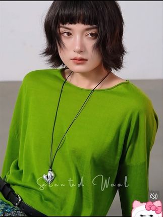 氧气绿100支细腻羊毛针织衫女长袖薄款T恤圆领春秋款#高级感穿搭 #简约穿搭 #通勤搭配
